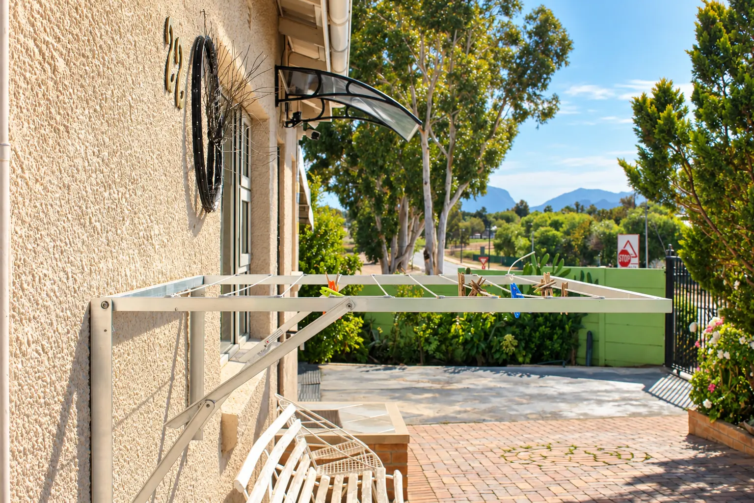 Courtyard and mountain views outside the Aloe room
