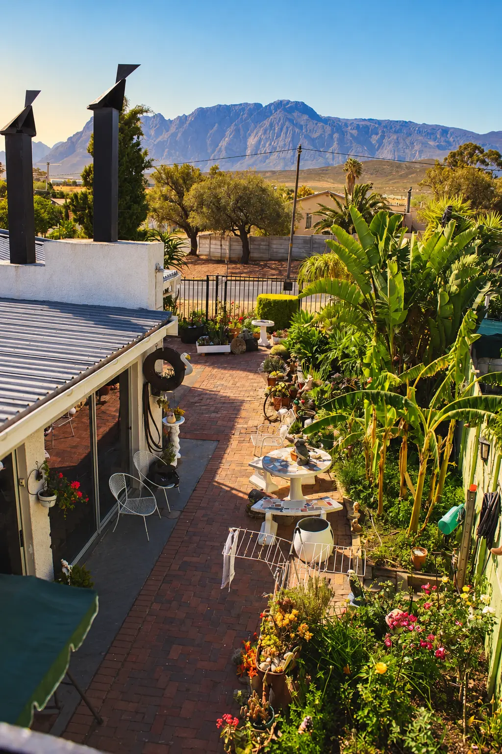 Garden and mountain view from the Rose room balcony