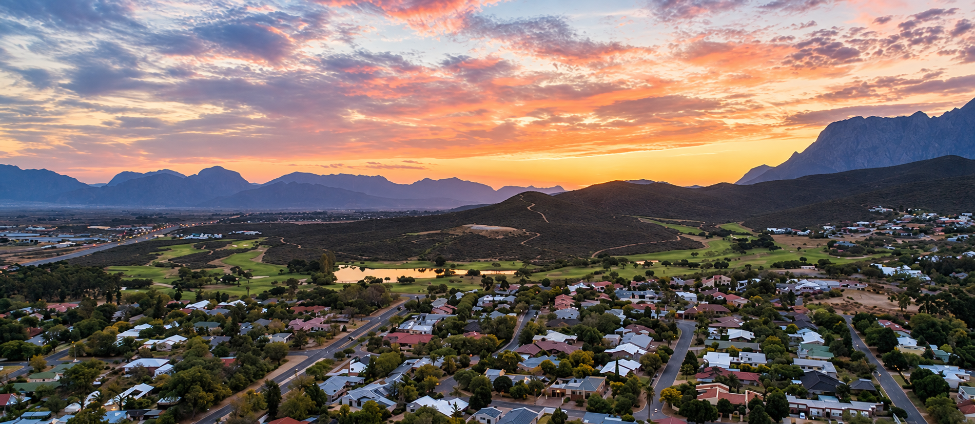 Sunset over Worcester and the surrounding mountains